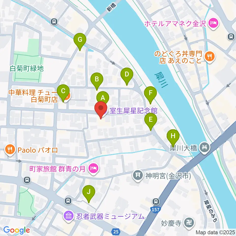 室生犀星記念館周辺のファミレス・ファーストフード一覧地図