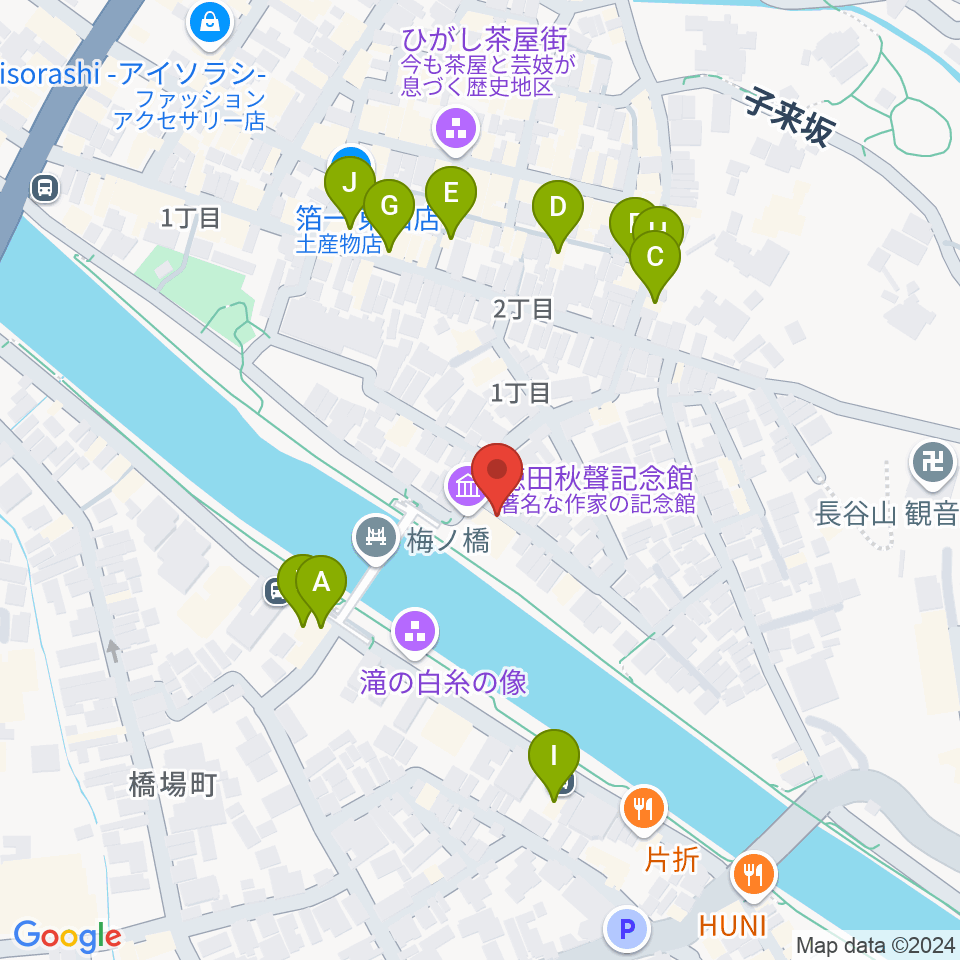 徳田秋聲記念館周辺のファミレス・ファーストフード一覧地図