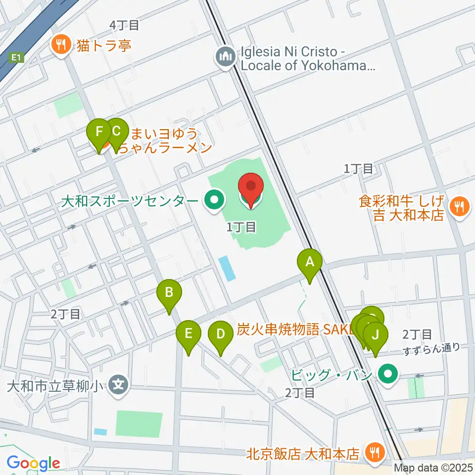 大和なでしこスタジアム周辺のファミレス・ファーストフード一覧地図