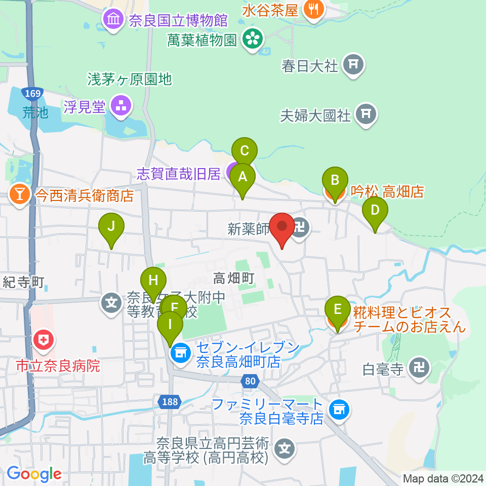 入江泰吉記念奈良市写真美術館周辺のファミレス・ファーストフード一覧地図