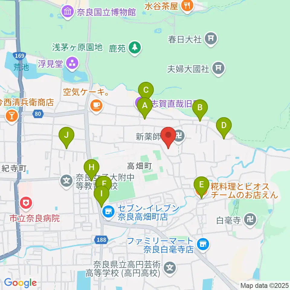 入江泰吉記念奈良市写真美術館周辺のファミレス・ファーストフード一覧地図