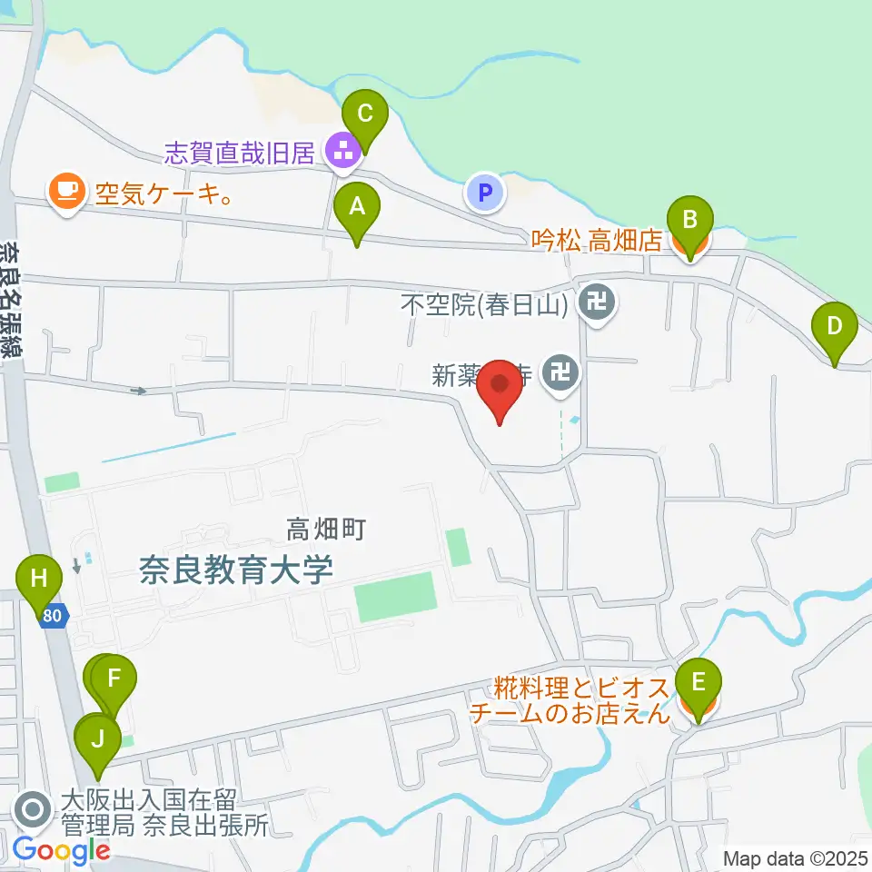 入江泰吉記念奈良市写真美術館周辺のファミレス・ファーストフード一覧地図