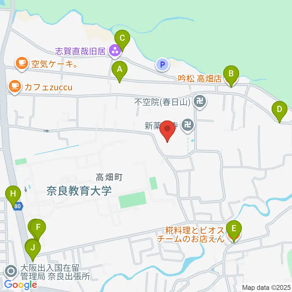 入江泰吉記念奈良市写真美術館周辺のファミレス・ファーストフード一覧地図