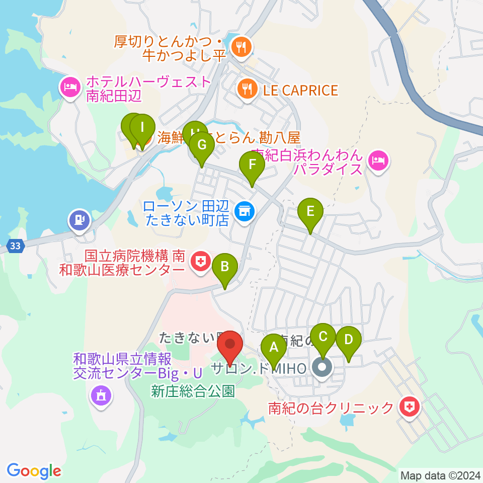 田辺市立美術館周辺のファミレス・ファーストフード一覧地図