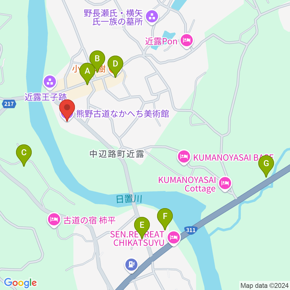 熊野古道なかへち美術館周辺のファミレス・ファーストフード一覧地図