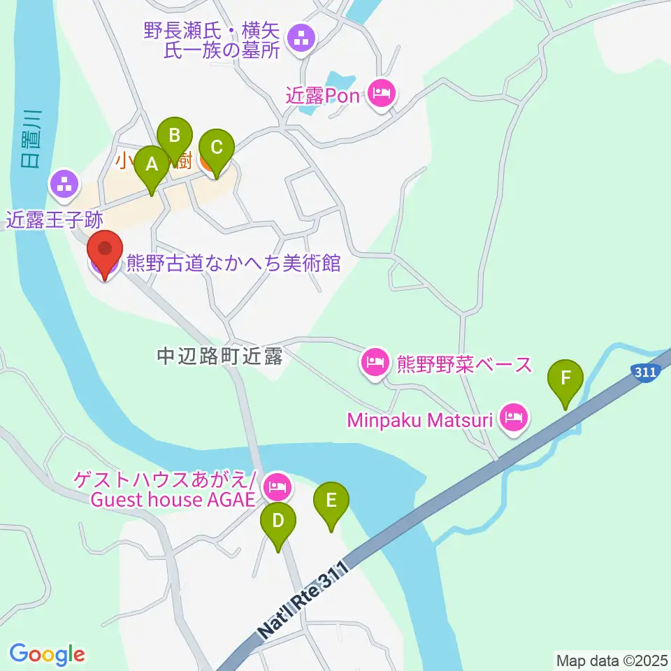 熊野古道なかへち美術館周辺のファミレス・ファーストフード一覧地図