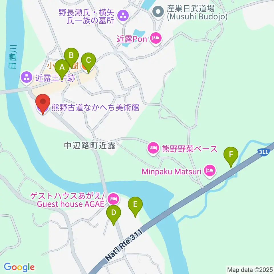 熊野古道なかへち美術館周辺のファミレス・ファーストフード一覧地図