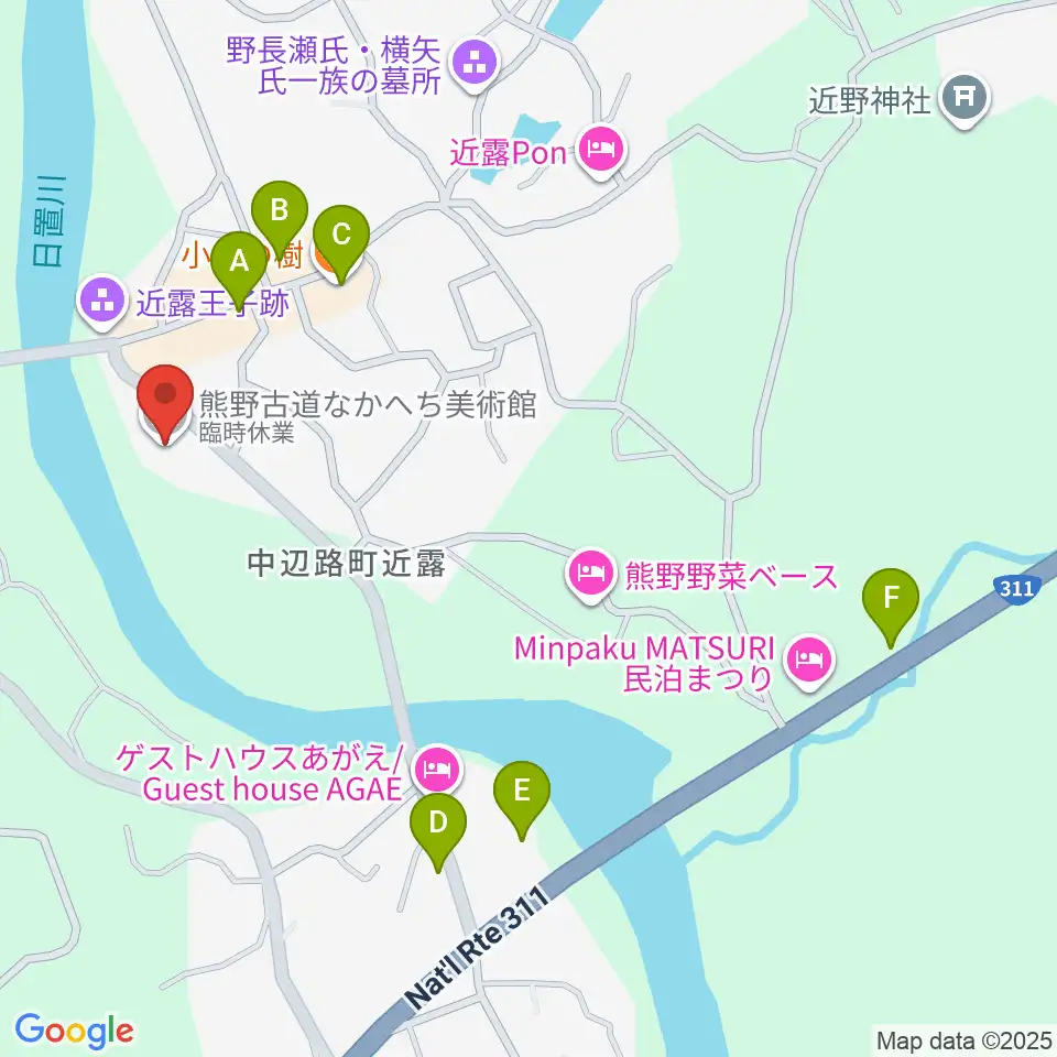 熊野古道なかへち美術館周辺のファミレス・ファーストフード一覧地図