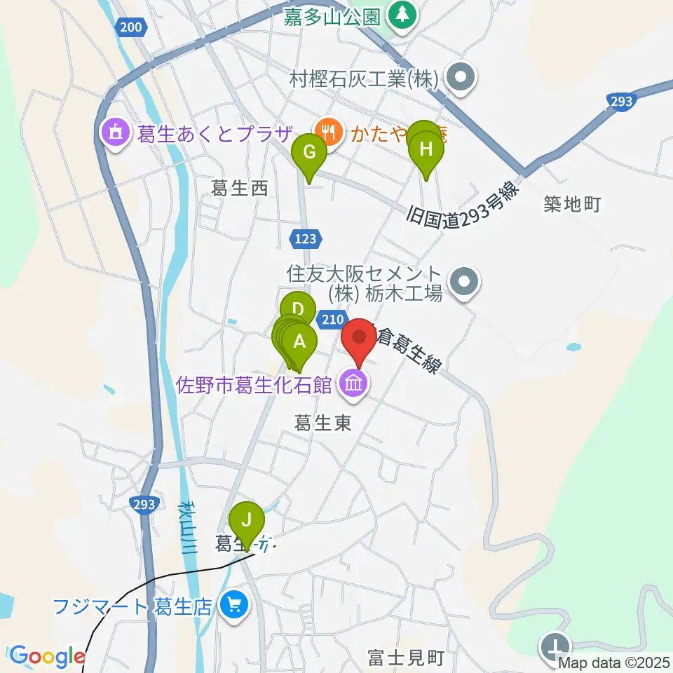 佐野市吉澤記念美術館周辺のファミレス・ファーストフード一覧地図