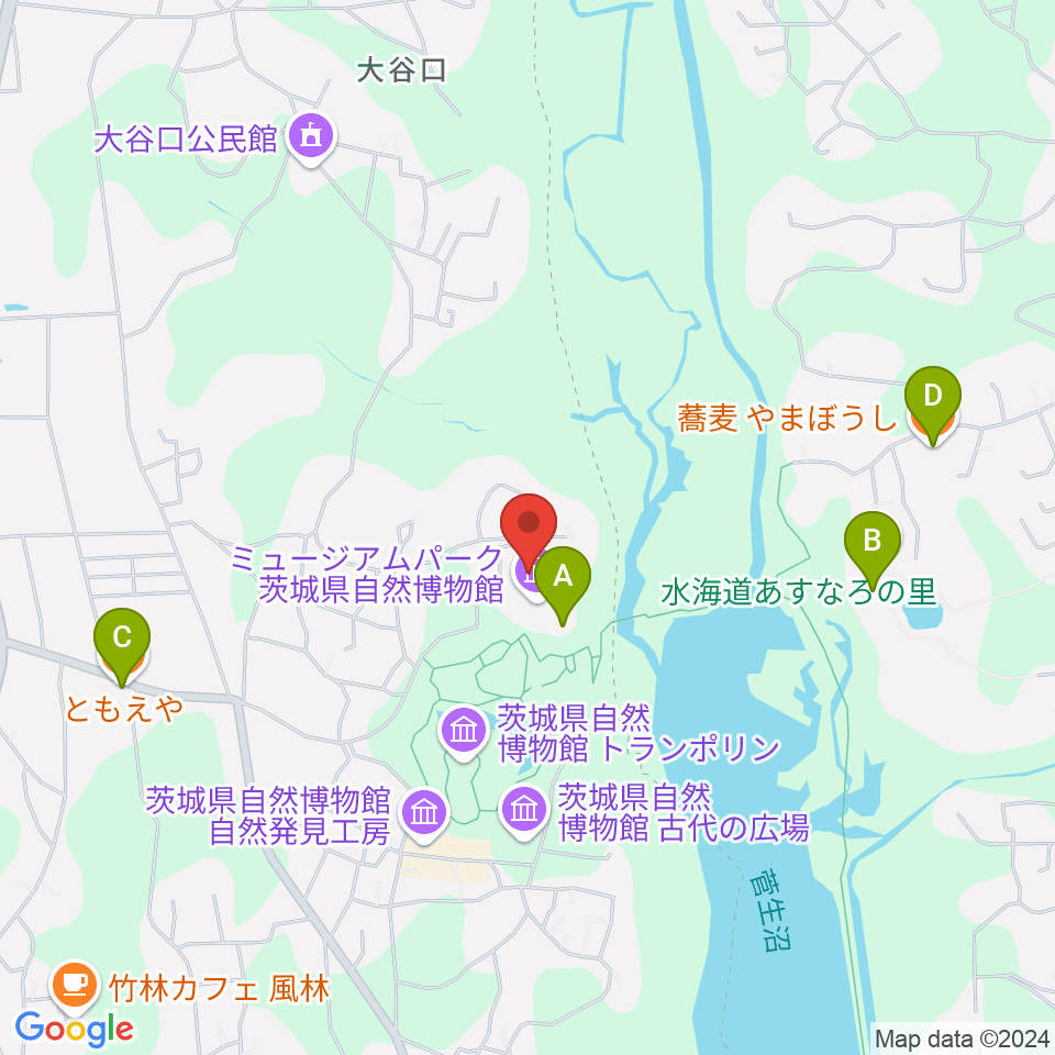 ミュージアムパーク茨城県自然博物館周辺のファミレス・ファーストフード一覧地図