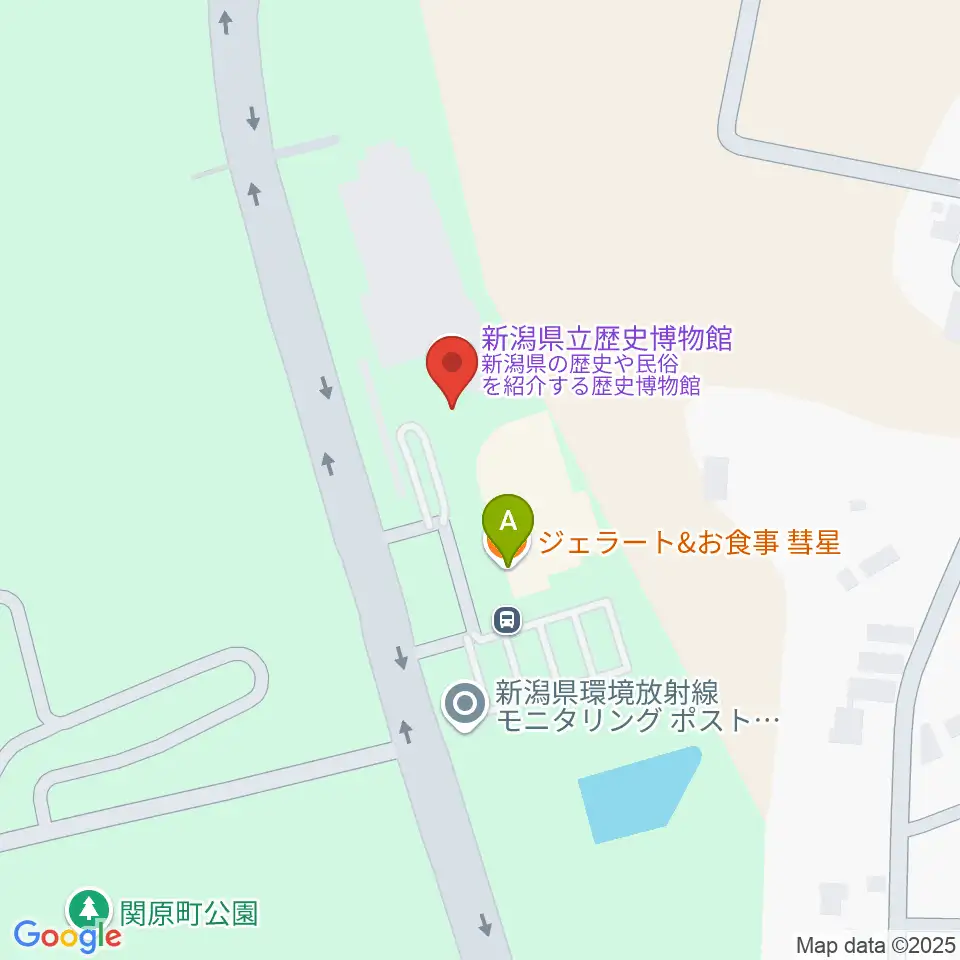 新潟県立歴史博物館周辺のファミレス・ファーストフード一覧地図