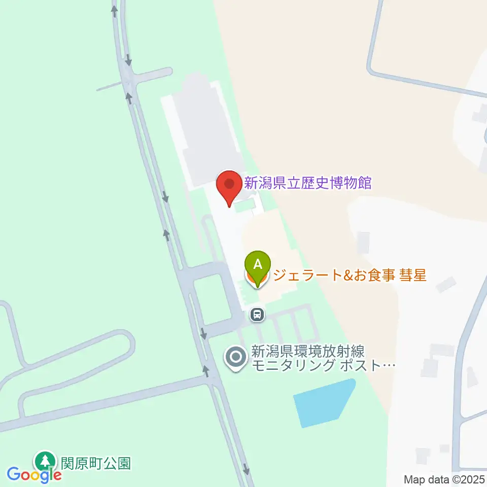 新潟県立歴史博物館周辺のファミレス・ファーストフード一覧地図