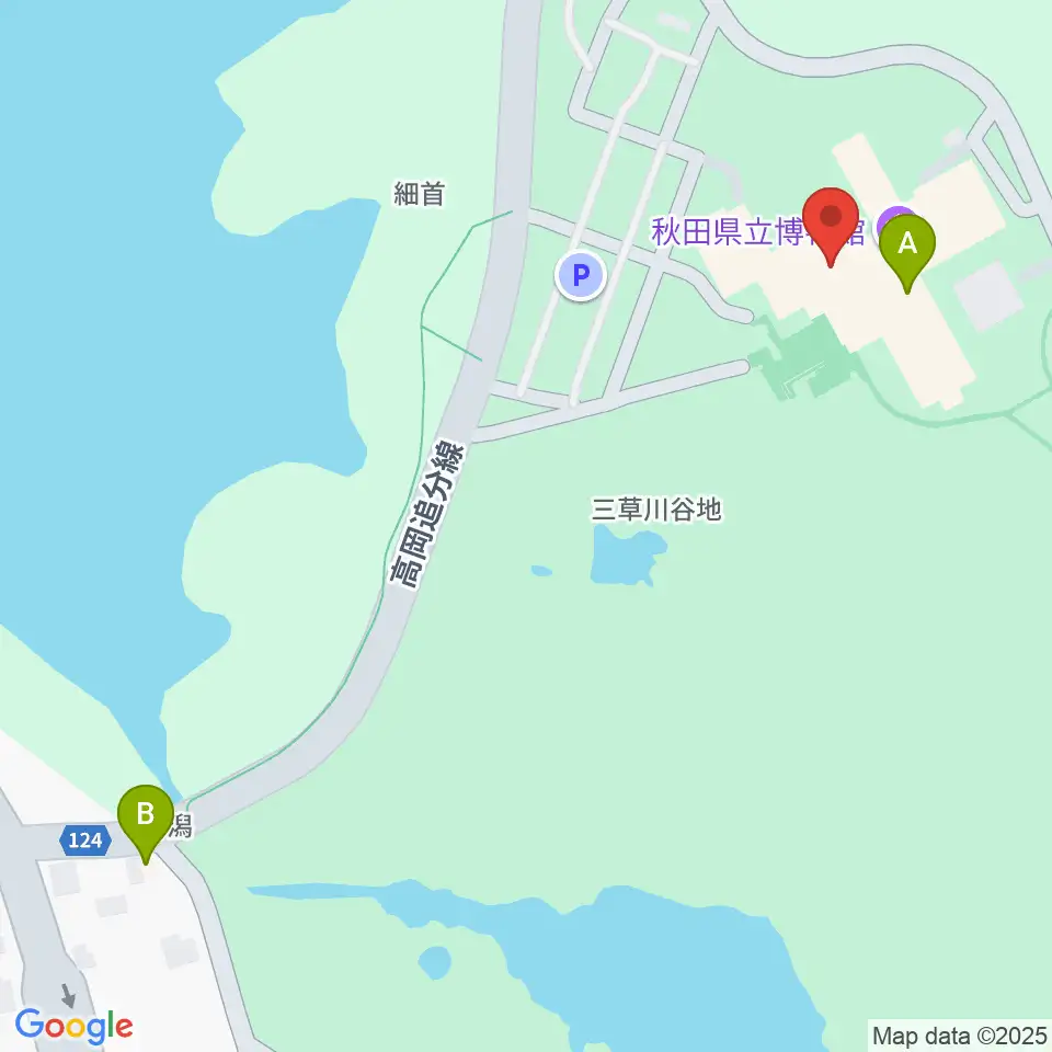 秋田県立博物館周辺のファミレス・ファーストフード一覧地図