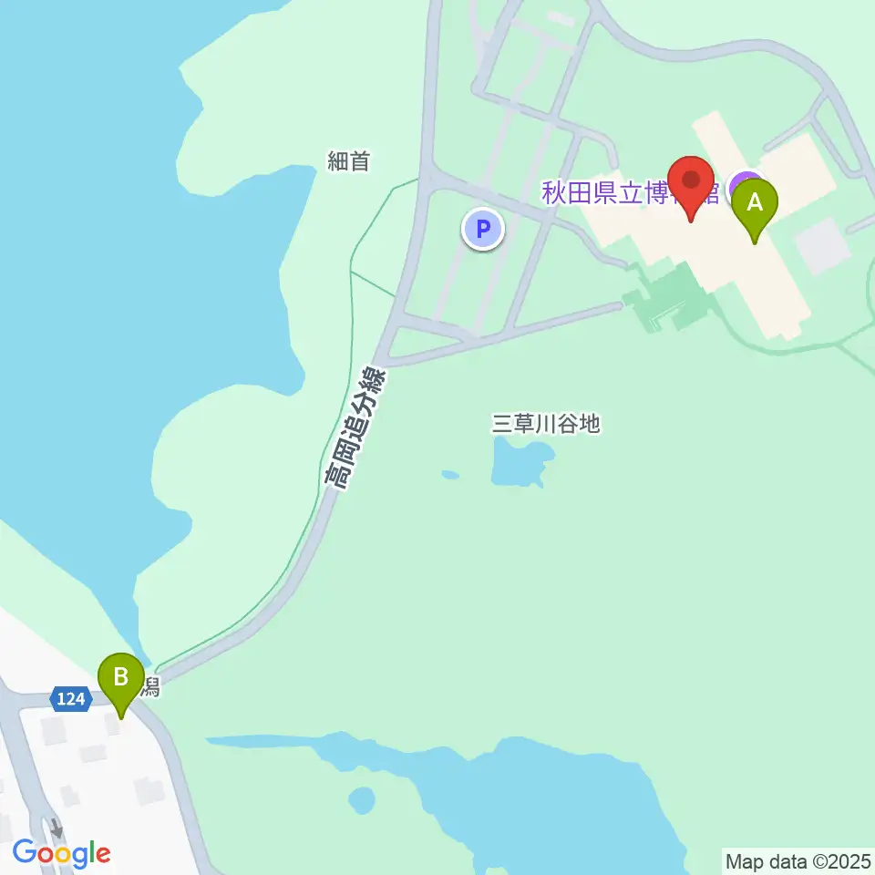 秋田県立博物館周辺のファミレス・ファーストフード一覧地図