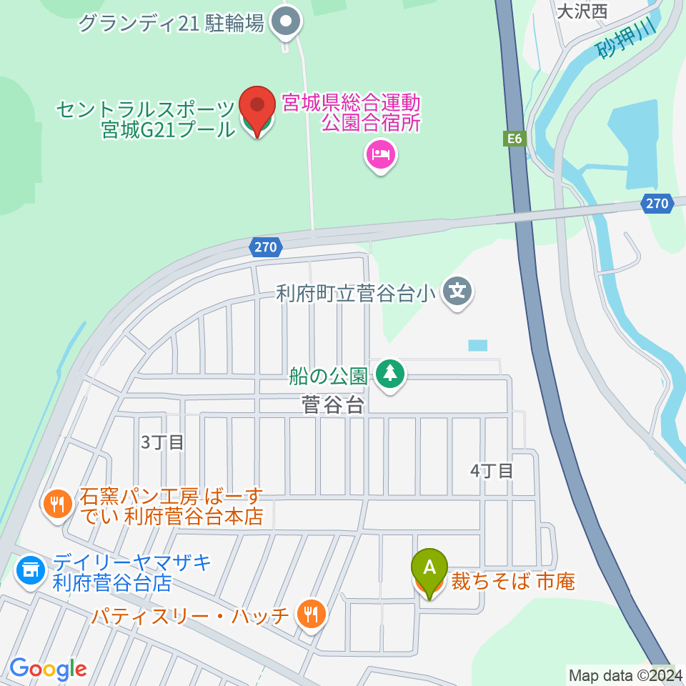 セントラルスポーツ宮城G21プール周辺のファミレス・ファーストフード一覧地図