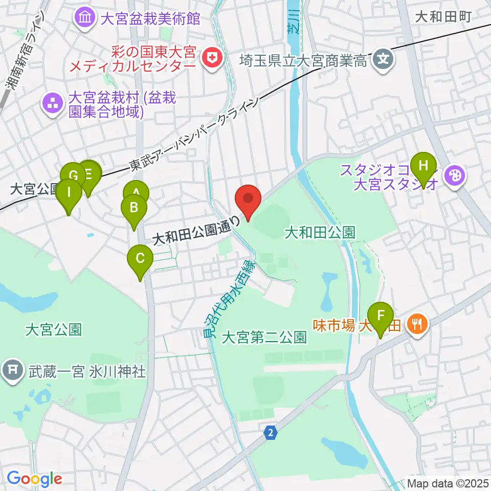レジデンシャルスタジアム大宮周辺のファミレス・ファーストフード一覧地図