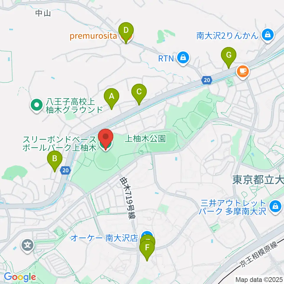 スリーボンドベースボールパーク上柚木 周辺のファミレス・ファーストフード一覧マップ