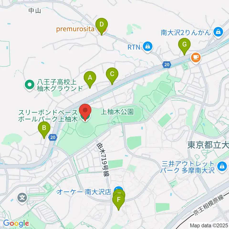 スリーボンドベースボールパーク上柚木周辺のファミレス・ファーストフード一覧地図