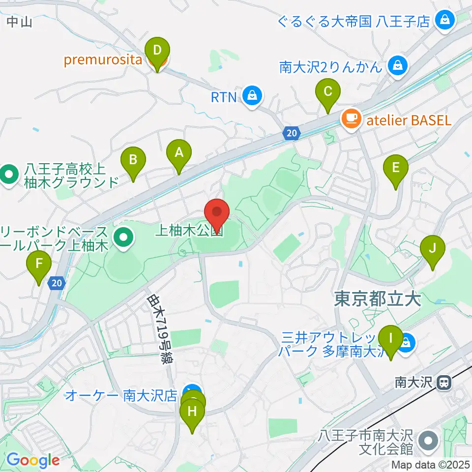 上柚木公園陸上競技場周辺のファミレス・ファーストフード一覧地図