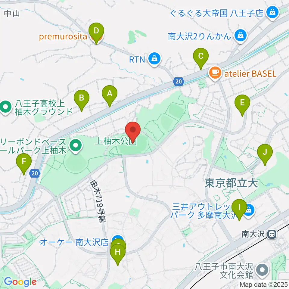 上柚木公園陸上競技場周辺のファミレス・ファーストフード一覧地図