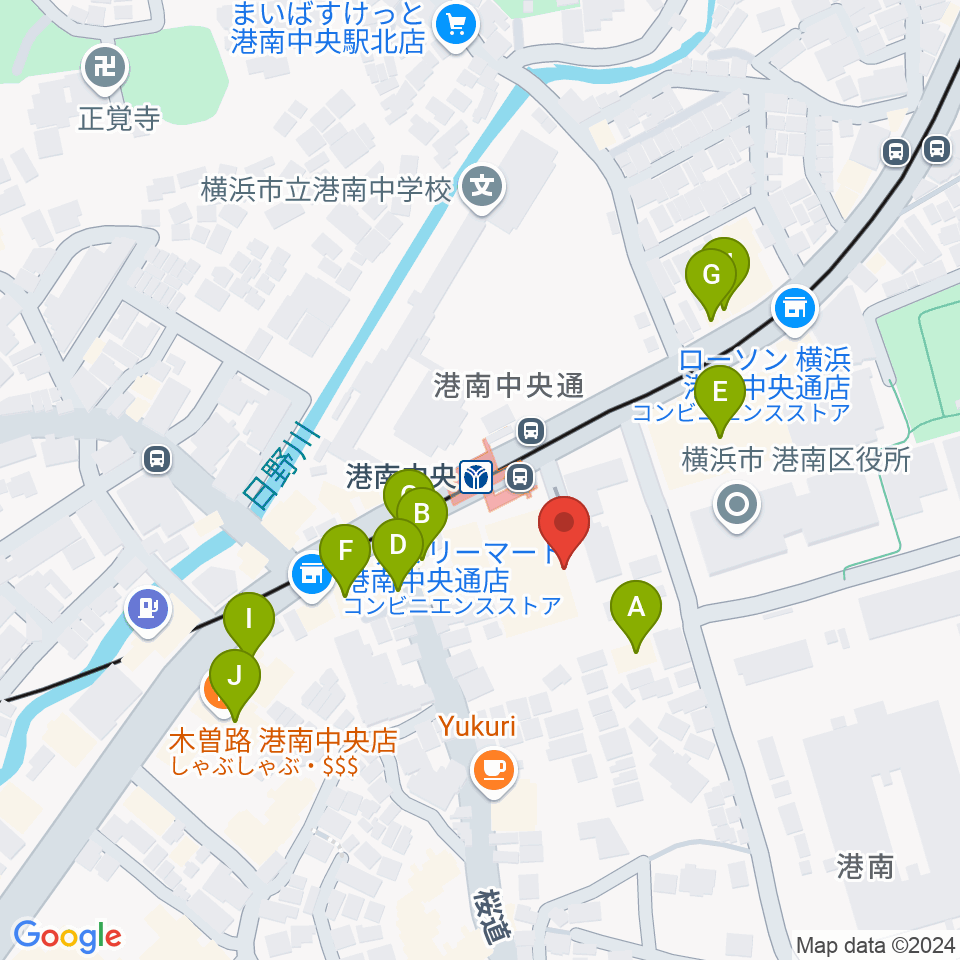 横浜市港南公会堂周辺のファミレス・ファーストフード一覧地図