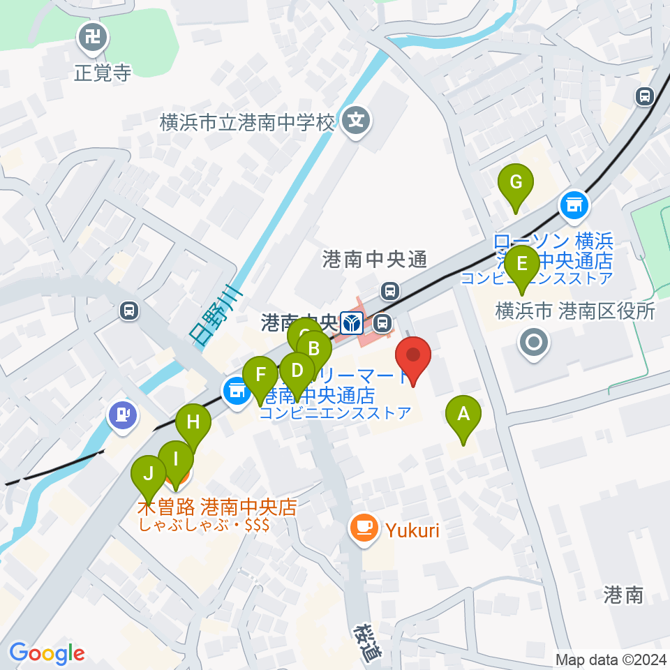 横浜市港南公会堂周辺のファミレス・ファーストフード一覧地図