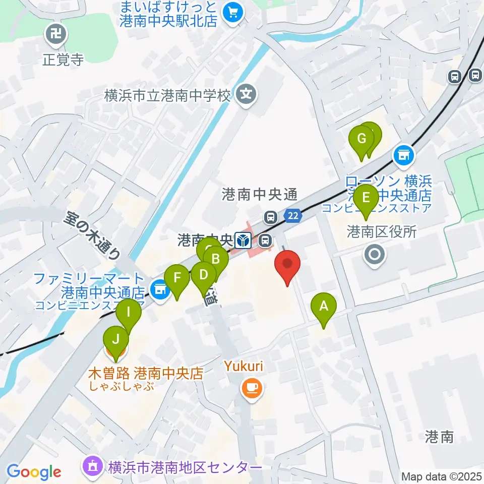 横浜市港南公会堂周辺のファミレス・ファーストフード一覧地図