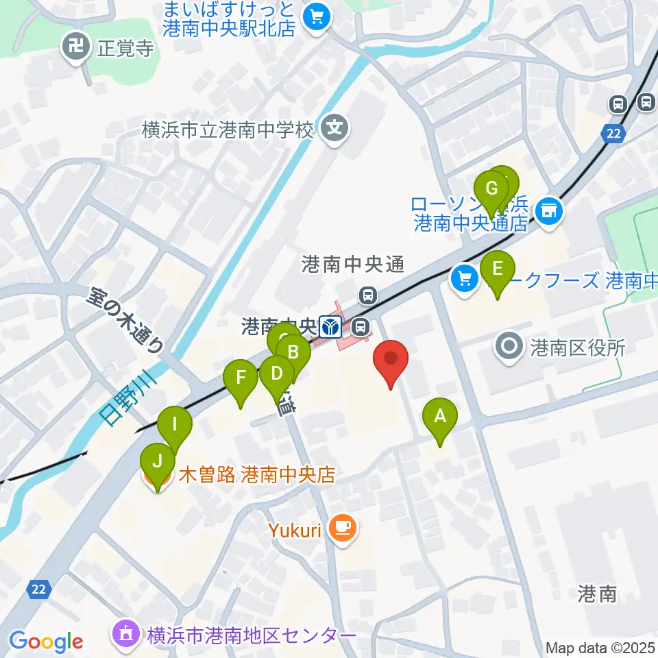 横浜市港南公会堂周辺のファミレス・ファーストフード一覧地図