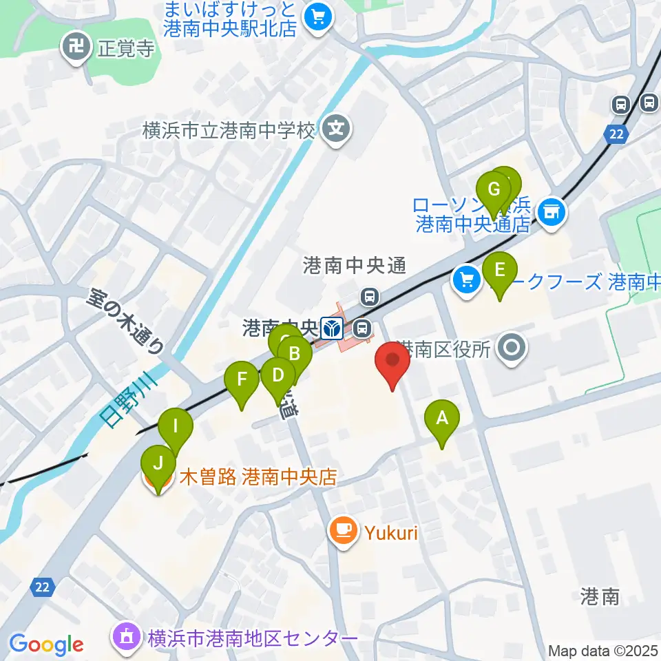 横浜市港南公会堂周辺のファミレス・ファーストフード一覧地図