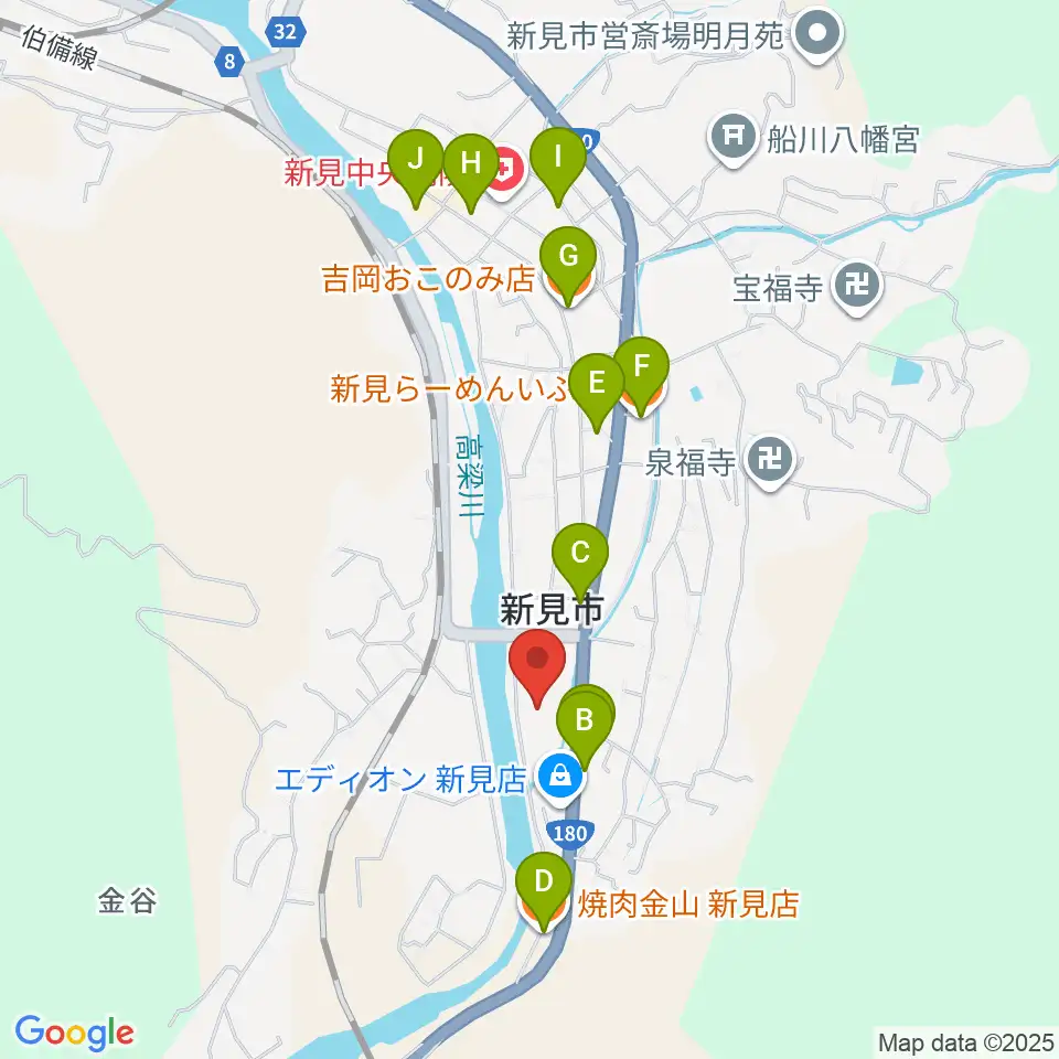 新見文化交流館（まなび広場にいみ）周辺のファミレス・ファーストフード一覧地図