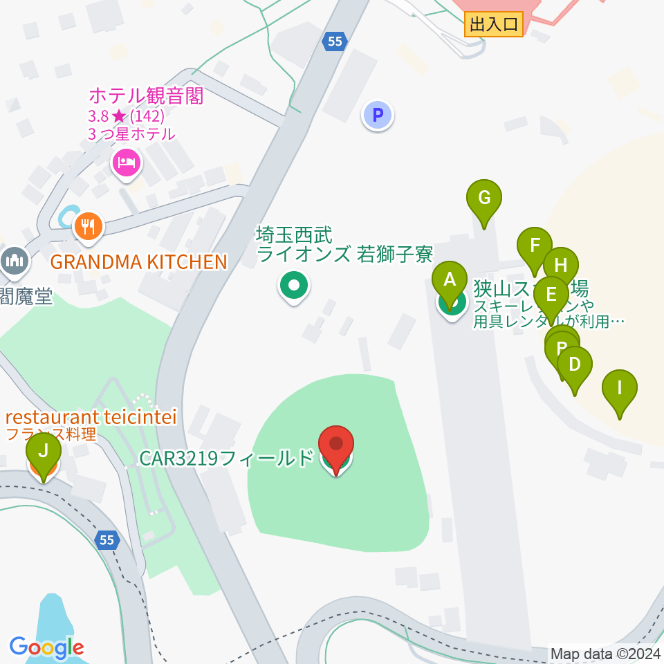 CAR3219フィールド周辺のファミレス・ファーストフード一覧地図