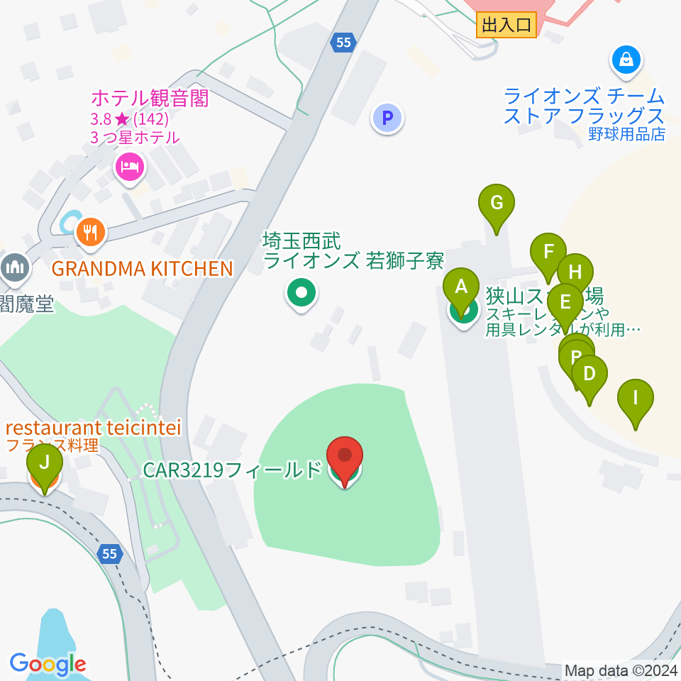 CAR3219フィールド周辺のファミレス・ファーストフード一覧地図