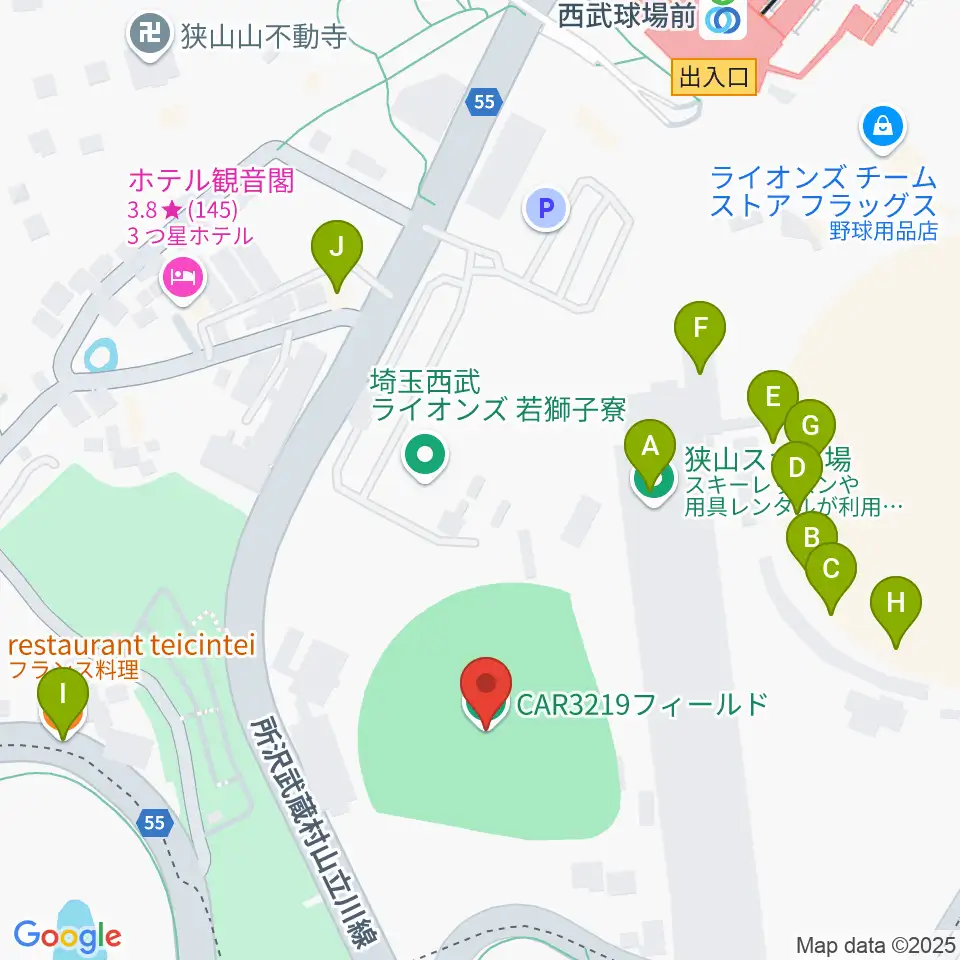 CAR3219フィールド周辺のファミレス・ファーストフード一覧地図