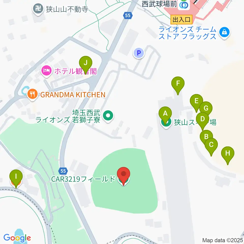 CAR3219フィールド周辺のファミレス・ファーストフード一覧地図