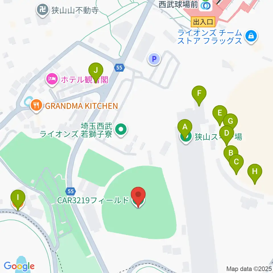 CAR3219フィールド周辺のファミレス・ファーストフード一覧地図