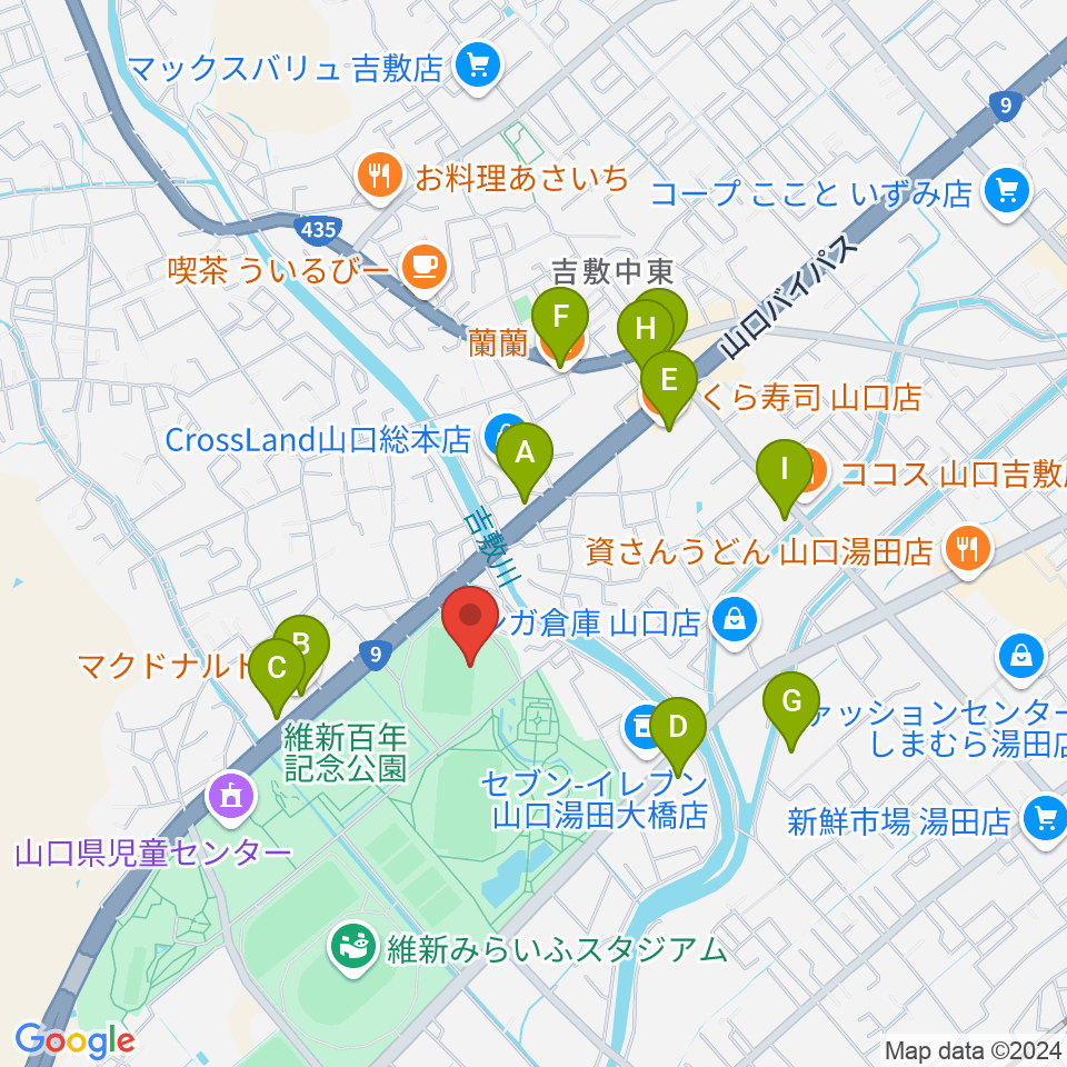 維新百年記念公園ラグビー・サッカー場周辺のファミレス・ファーストフード一覧地図