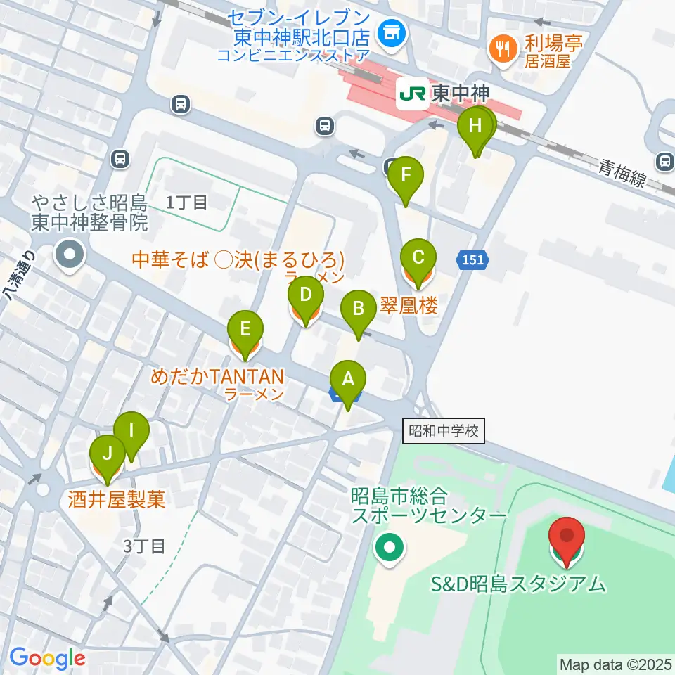 S&D昭島スタジアム周辺のファミレス・ファーストフード一覧地図