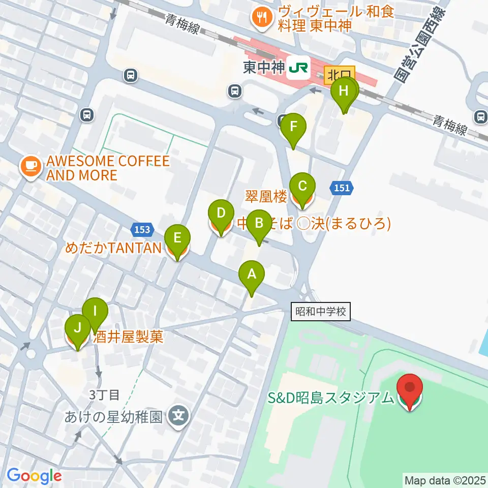 S&D昭島スタジアム周辺のファミレス・ファーストフード一覧地図