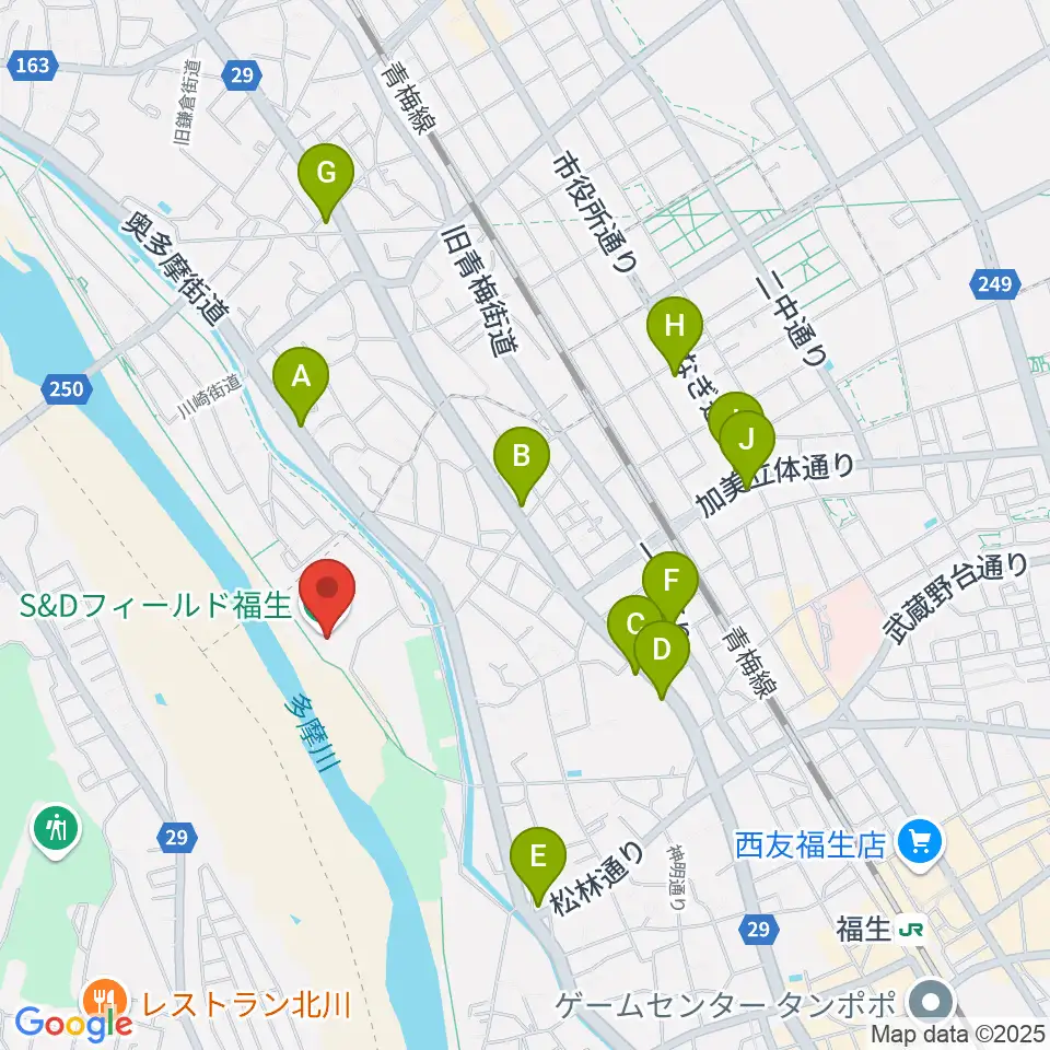 S&Dフィールド福生周辺のファミレス・ファーストフード一覧地図