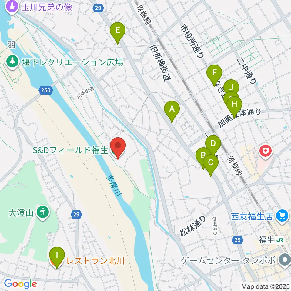 S&Dフィールド福生周辺のファミレス・ファーストフード一覧地図