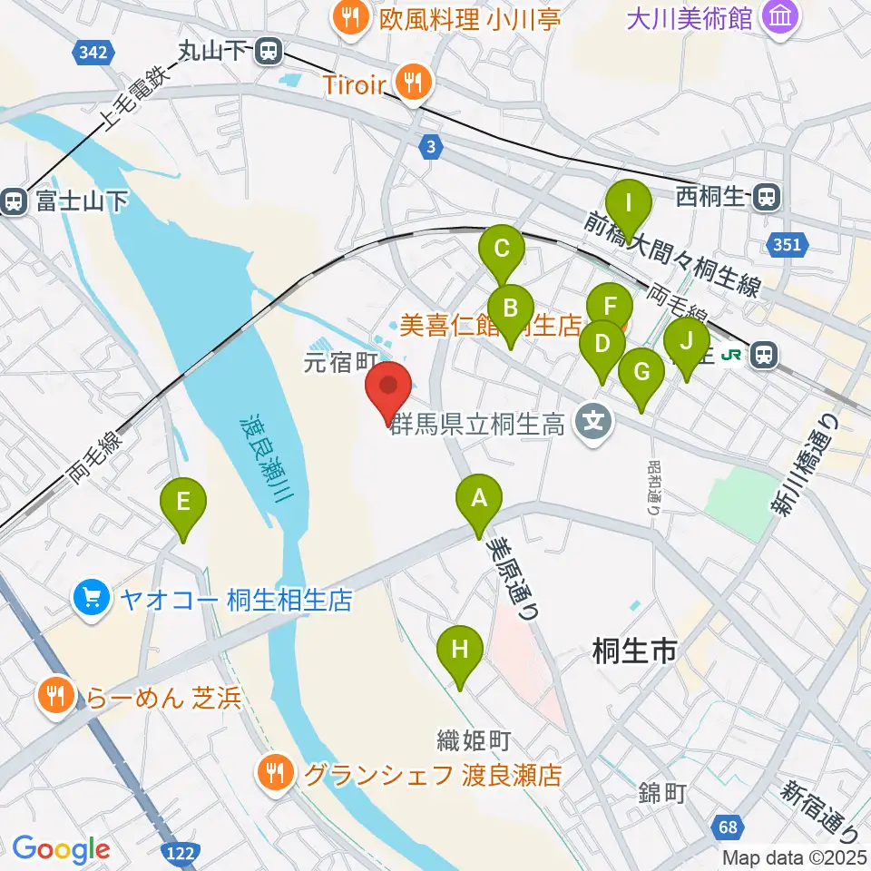 森エンジニアリング桐生スタジアム周辺のファミレス・ファーストフード一覧地図