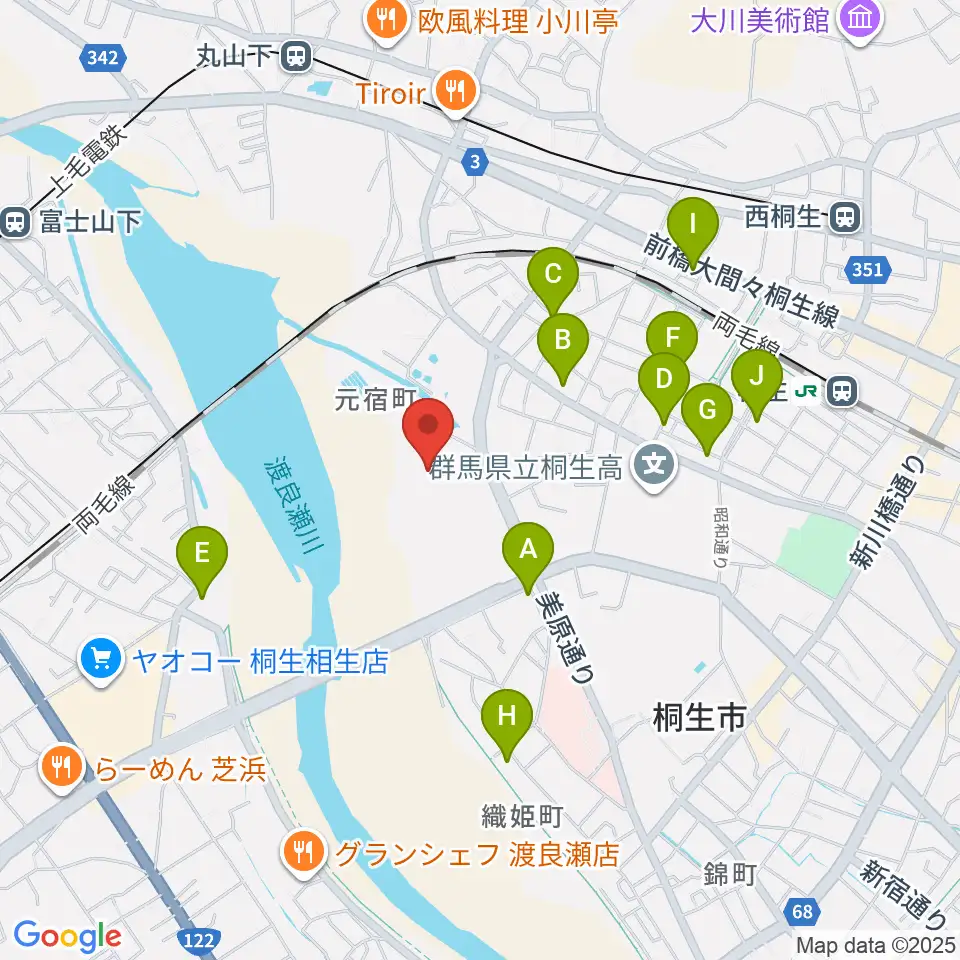 森エンジニアリング桐生スタジアム周辺のファミレス・ファーストフード一覧地図