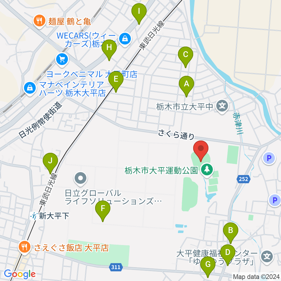 エイジェックさくら球場周辺のファミレス・ファーストフード一覧地図