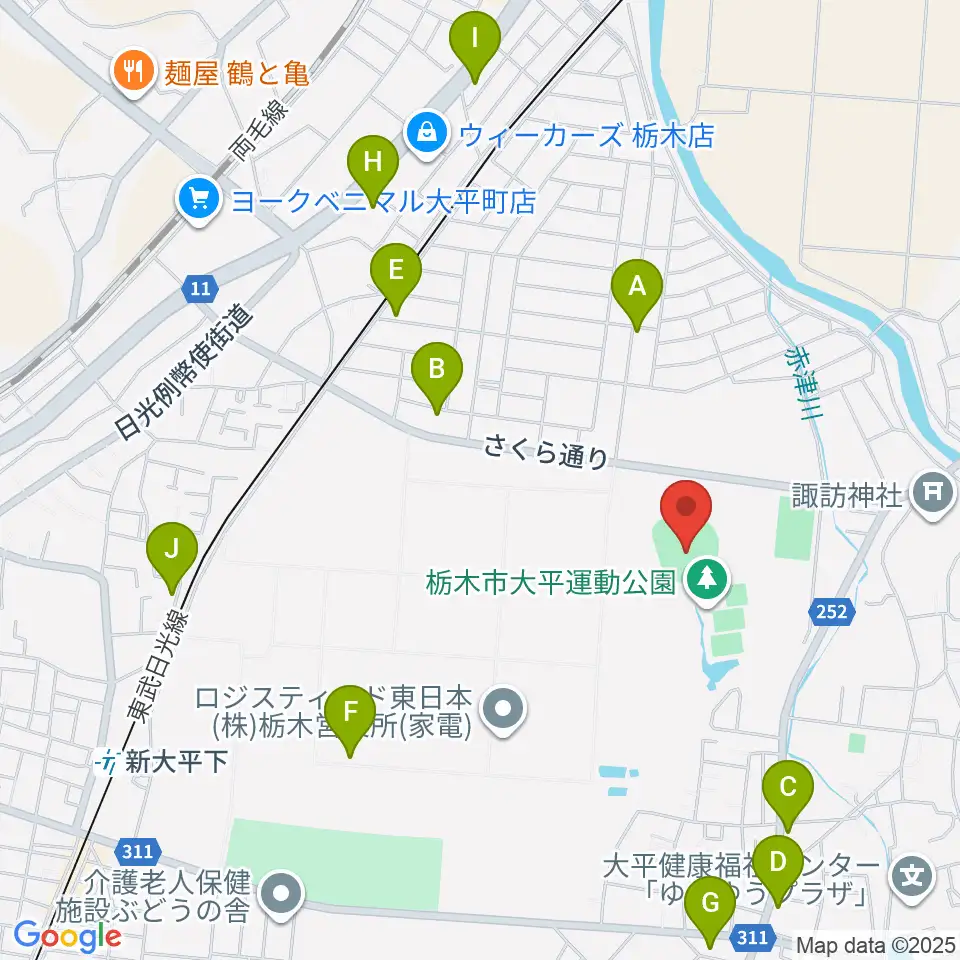 エイジェックさくら球場周辺のファミレス・ファーストフード一覧地図
