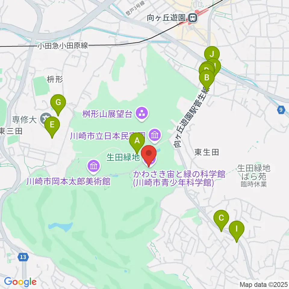 かわさき宙(そら)と緑の科学館周辺のファミレス・ファーストフード一覧地図