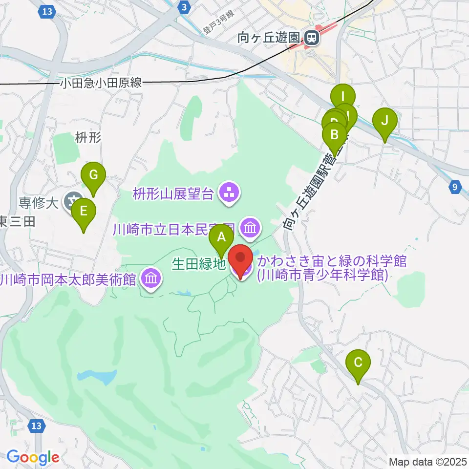 かわさき宙(そら)と緑の科学館周辺のファミレス・ファーストフード一覧地図
