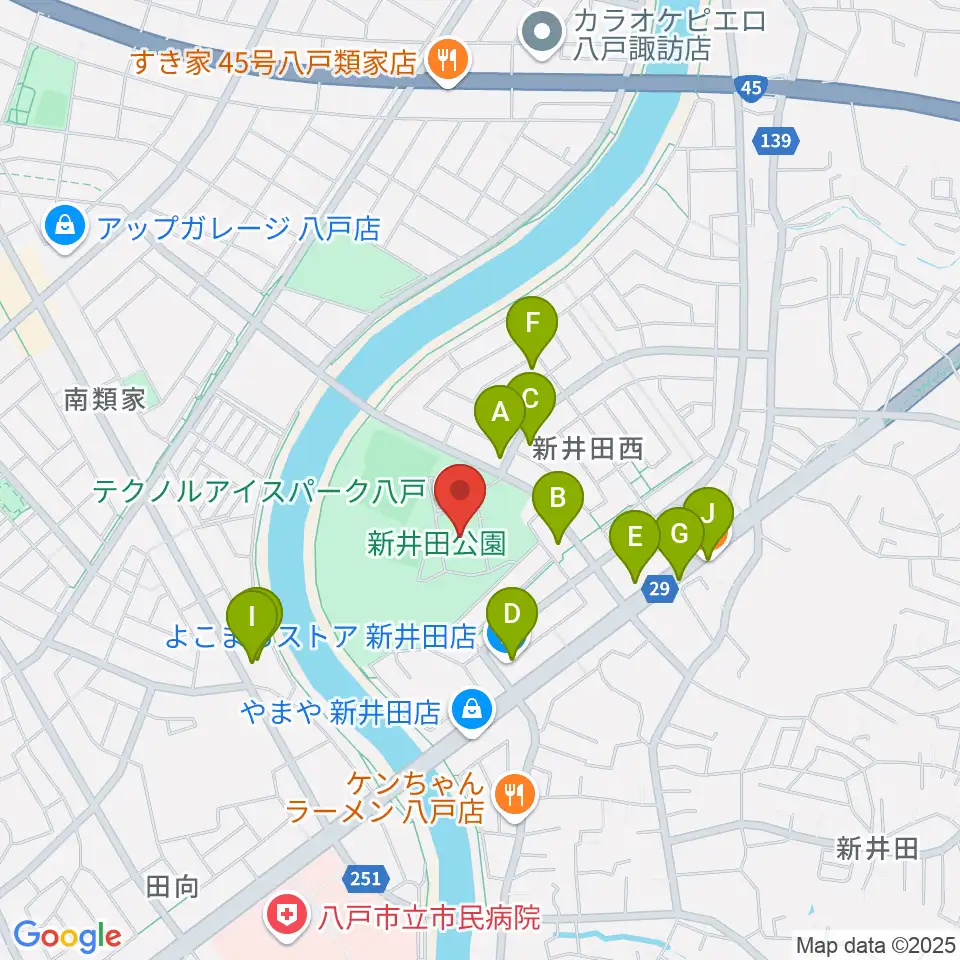 テクノルアイスパーク八戸周辺のファミレス・ファーストフード一覧地図