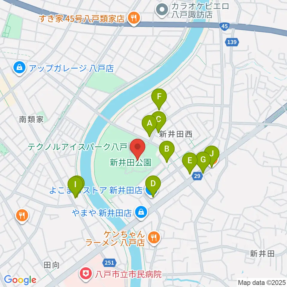 テクノルアイスパーク八戸周辺のファミレス・ファーストフード一覧地図