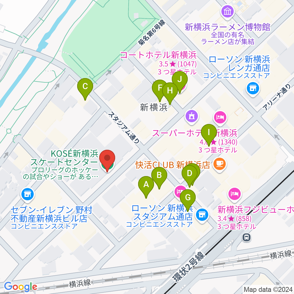 KOSÉ新横浜スケートセンター周辺のファミレス・ファーストフード一覧地図