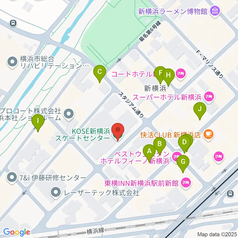 KOSÉ新横浜スケートセンター周辺のファミレス・ファーストフード一覧地図